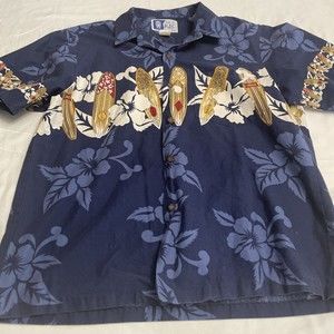 Vintage USA Made RJC Hawaiian Short Sleeve Shirt Medium Blue Tropical